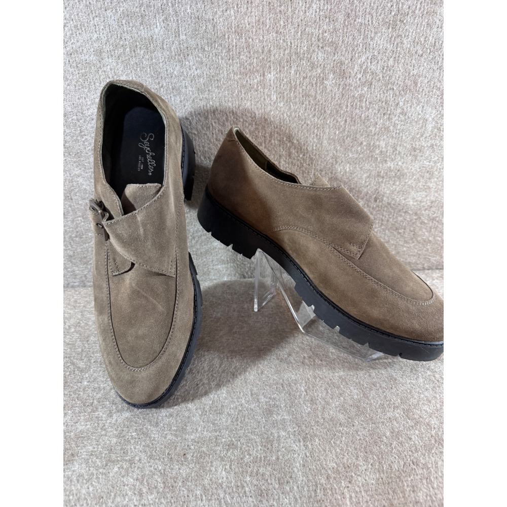 Seychelles Suede Monk Strap Loafer Womens 11 Brown Lug Sole Chunky Dark Academia